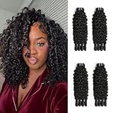 Burmese Curly Bundles Human Hair 4 Bundles Wet and Wavy Hair Bundle Quick Weave for Women Water Wave with Spiral Curly End Hair Extensions Natural Black (Burmese Curly Natural Black, 10 10 10 10 Inch)