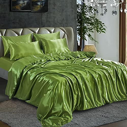 6PCS Satin Duvet Cover Bedding Set Plain Luxury Soft Bed Set Include (1xDuvet Cover, 1xFitted Sheet