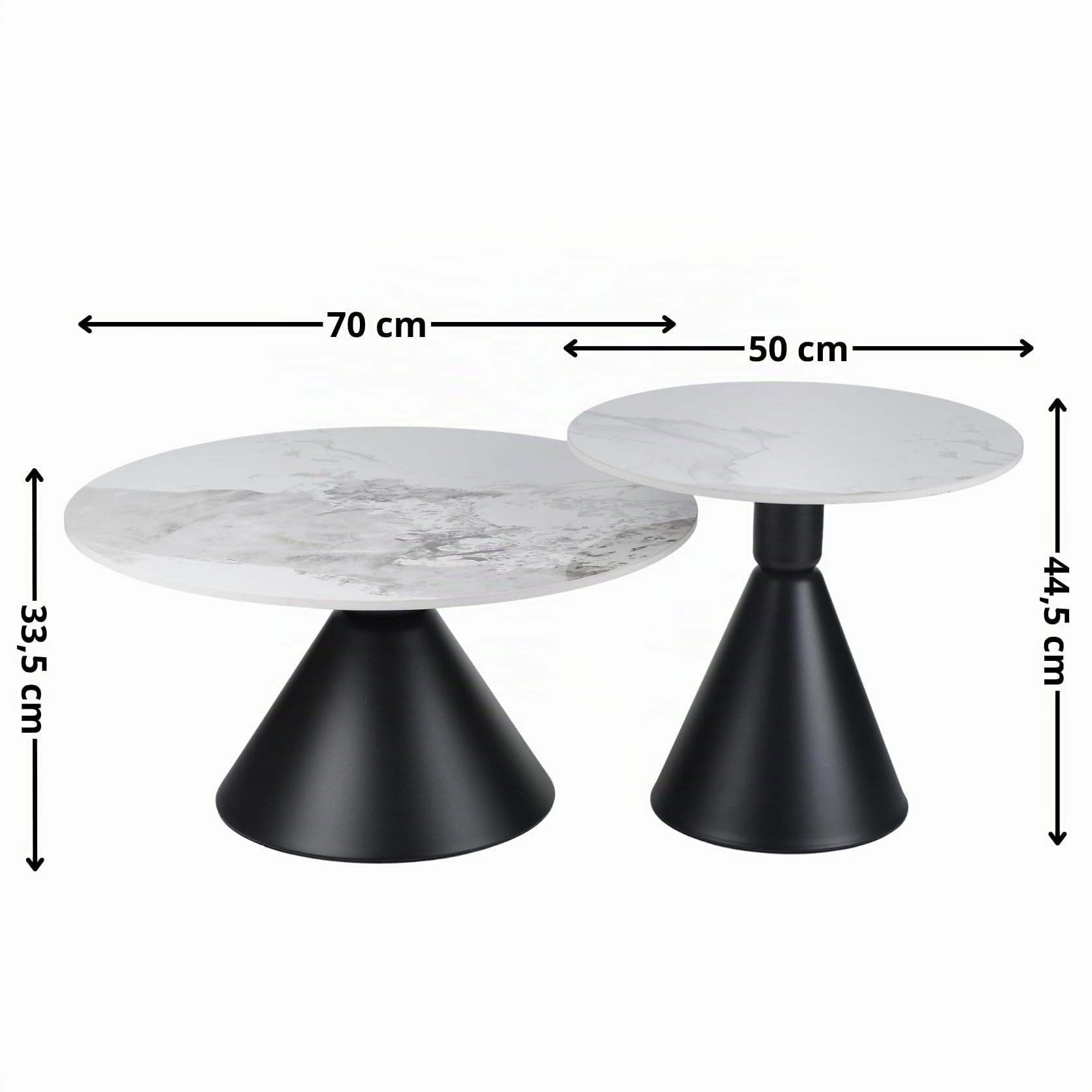 Couchtisch 2er Set Rund Elva 50cm und 70cm Durchmesser - Bedside Table Concept Tisch Trendiger Moderner - Architekturtisch Stilvoller Nachttisch oder Wohnzimmertisch Pulverbeschichtet