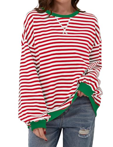 DUOEASE Weihnachtspullover Damen Streifen Oversize Pullover Langarm Herbst Rundhals Sweatshirt