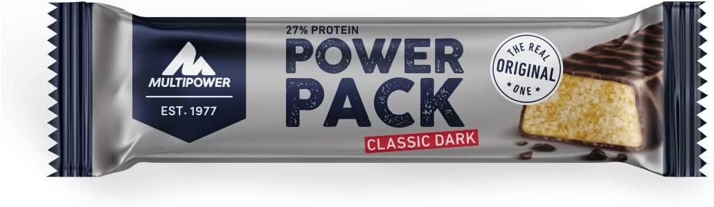 Multipower Power Pack Classic Dark Protein Riegel, Banane-Vanille, 24x35g | 27% Protein, Eiweißriegel, Gesunder Sport-Snack, Klassischer Bar
