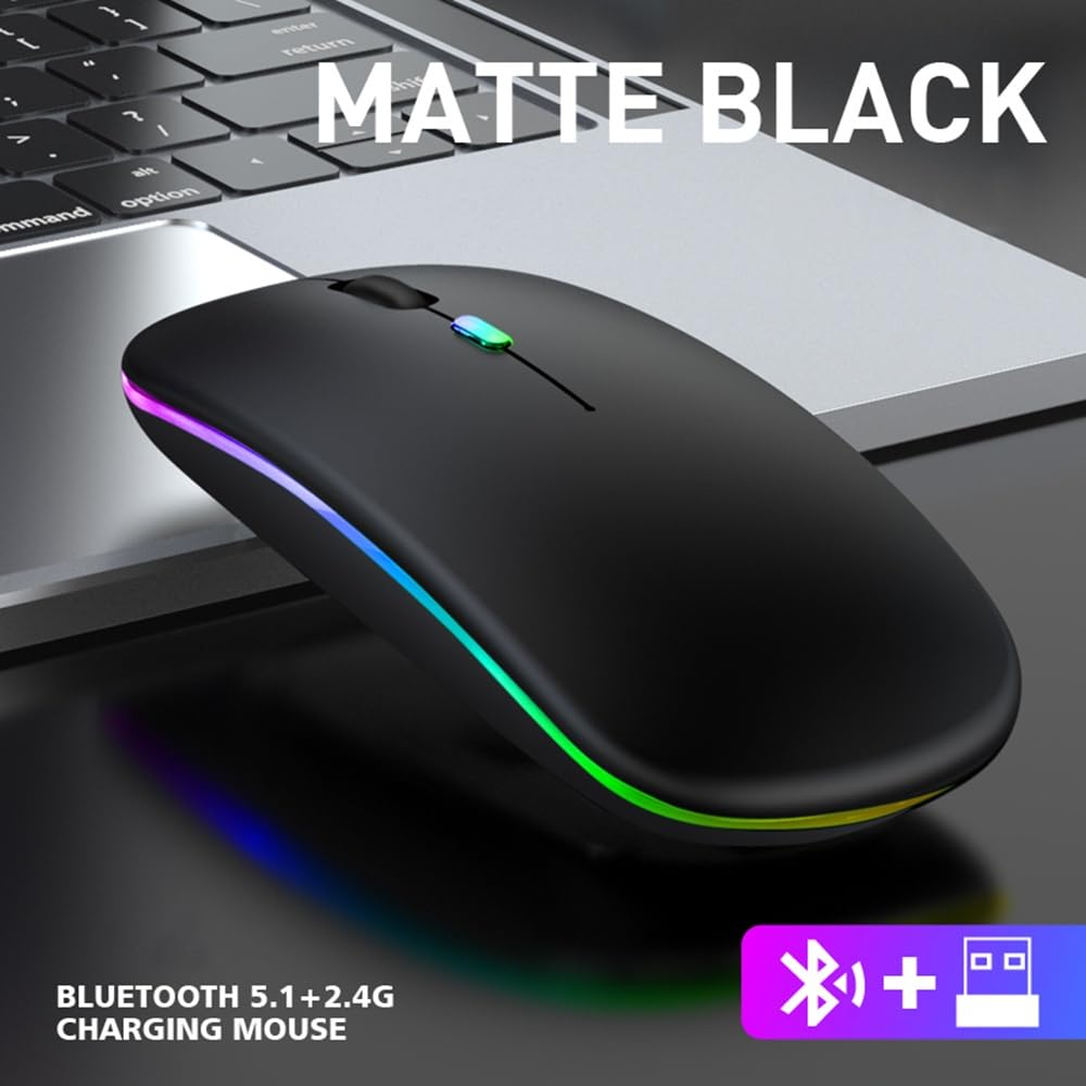 GADIRIA Ratón Inalámbrico Bluetooth Recargable 2,4 GHz Dual 1600 dpi - Mouse Gaming Silencioso para PC y Portátil - Ratón Inalámbrico para Ordenador Gamer - Compatible con Windows/Mac (Negro) — view 4