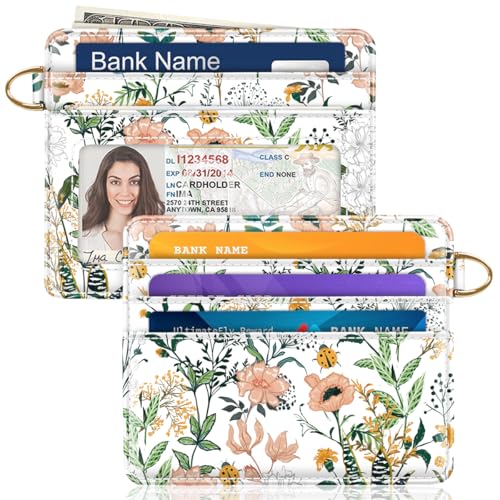 Image of Slim Minimalist Pocket Credit Card Holder Wallet Women | RFID Blocking Lightweight Thin Small Cute Card Cases, White Flowers