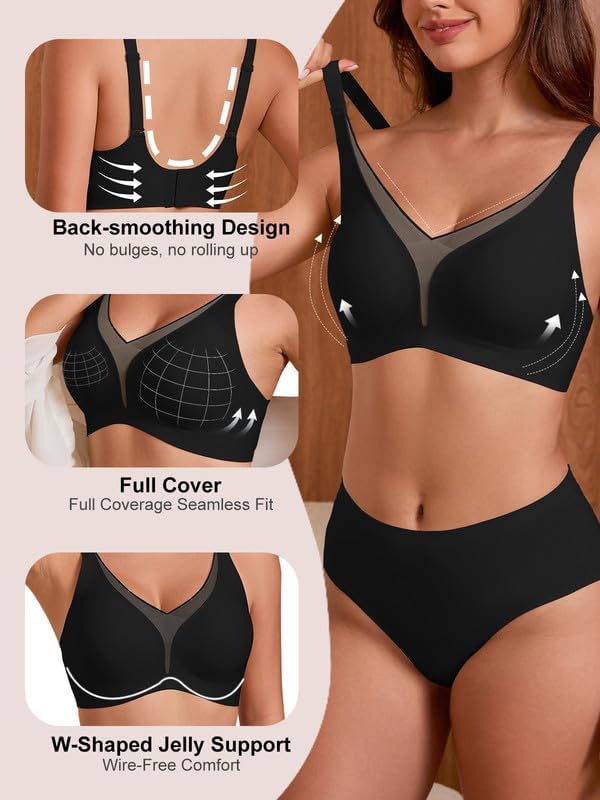 cocomarts jelly bras for women no underwire push up deep v mesh comfort t shirt bralette wireless seamless everyday bra black medium