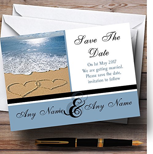 Love Heart Sand Beach Sea Personalised Wedding Save The Date Cards