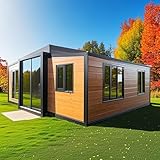 Petite maison à vendre, maisons modulaires pliables de 6,1 m avec conteneur extensible avec maison plate grand-mère avec 2 chambres, 1 cuisine et salle de bain entièrement équipées
