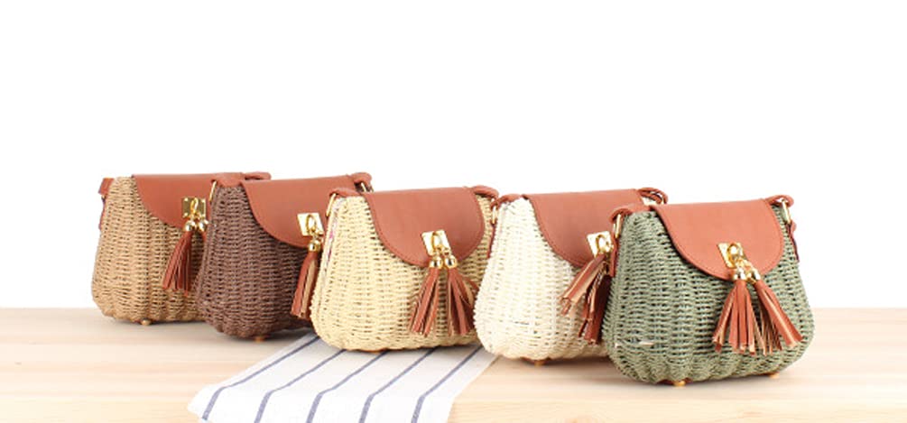 TONWHAR® Lady's Vintage Straw Summer Purse Leisure Beach Bag (Dark Coffee)