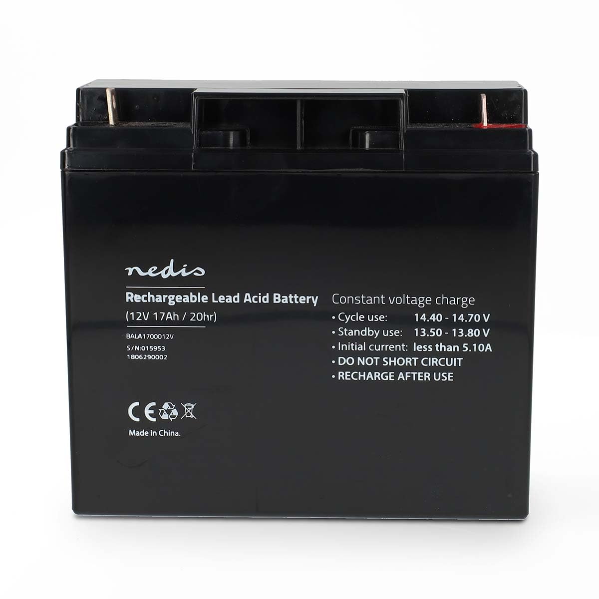 Nedis - Batteria ricaricabile al piombo acido, 12 V, 17000 mAh
