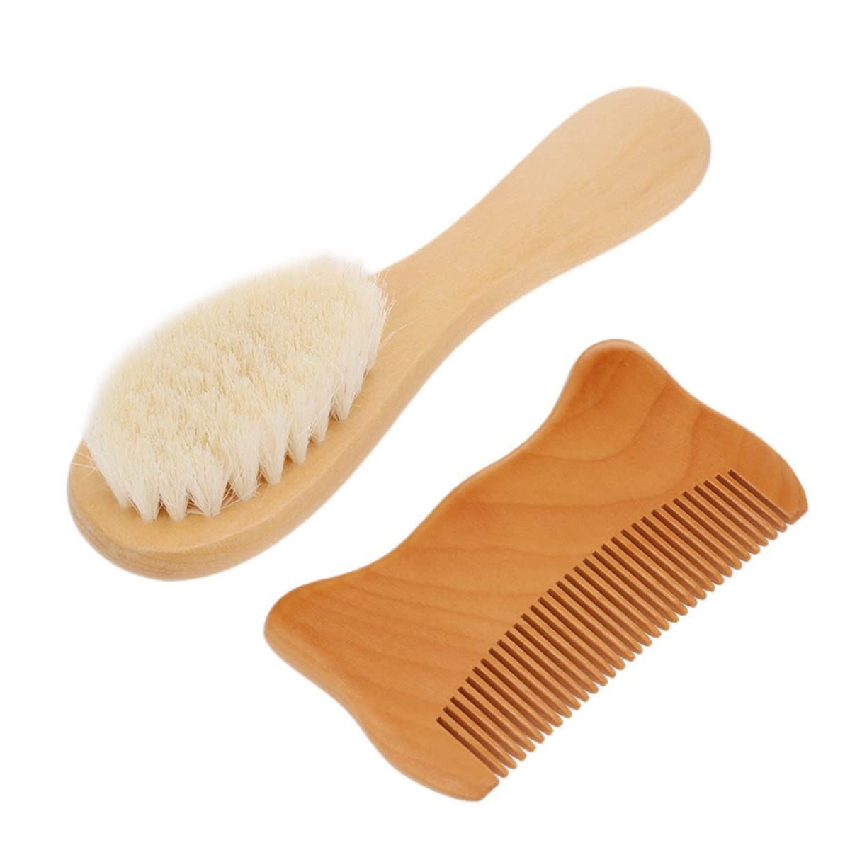 OSOLADY 2Pcs Comb and Brush Set Natural Wooden Comb with Hair Brush for Gentle Bathing Stimulates Scalp and Detangles Hair for Newborn Care