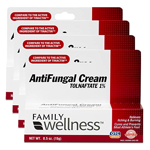 Family Wellness Antifungal Cream Tolnaftate 1%, Antifungal Treatment, Proven Clinically Effective on Most Athleteâ€™s Foot and Ringworm (4 Pack)