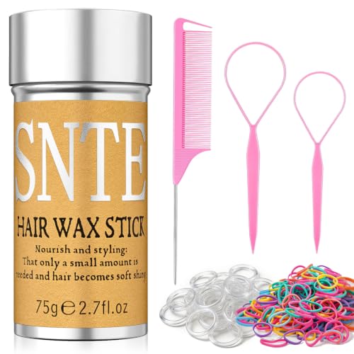 Hair Wax Stick, Hair Ties Set - Frizz Control, Smooth Flyaways, French Braid - 500 Clear Elastics &amp; 500 Colorful Rubber Bands - Styling Accessories for Girls, Kids Daily Hairstyle DIY