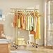 HYSEYY Double Rods Clothes Rack, Sturdy Rolling Clothing Rack, Portable Clothing Racks for Hanging Clothes - Metal Garment Rack Wardrobe Coat Rack for Bedroom Laundry Living Room, Gold