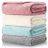 Reginary 4 Pack Fuzzy Blanket 30 x 40'' Waffle Flannel Baby Throw Blankets Warm Nursery & Crib Blankets for Girl & Boy Newborn Infant(Light Blue, Pink, Beige, Gray)