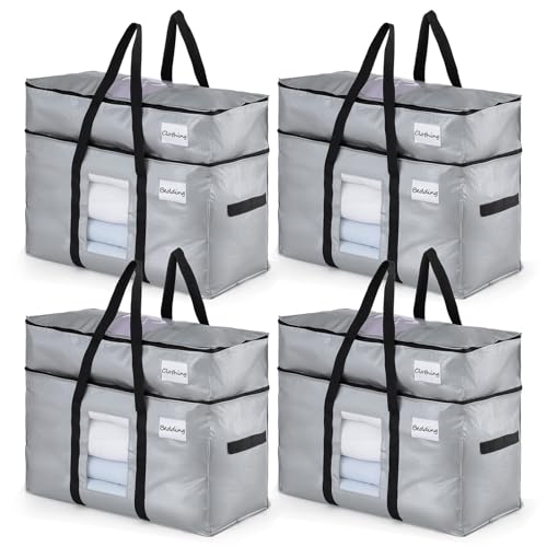 Image of TAILI 2 Tier Extra Large Moving Bags, 4 Pack Silver Heavy Duty Totes For Storage with Visible Window, Wrap Around Handles, Storage Bags for Space Saving, Alternative to Moving Boxes