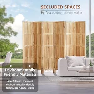 Wood Room Divider 6 Panel 56 FT Tall Room Divider Folding Privacy Screen Partition Divider for Room Separation Freestanding Wooden Room Divider Screen for Home Office Bedroom Natural