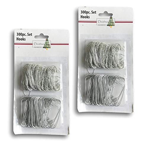 BANBERRY DESIGNS Christmas Ornament Hooks - 600 Piece Pack of Silver Metal Wire Bendable Hooks - 1 5/8