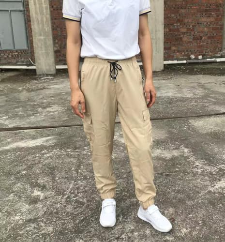 Boys Girls Joggers Cargo Pants with Zipper Pockets Elastic Waist School Casual Trousers4