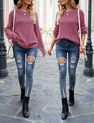 Image of MEROKEETY Women's Winter Fall Long Sleeve Tunic Sweaters 2026 Casual Trendy Crew Neck Waffle Knit Pullover Tops Jumper