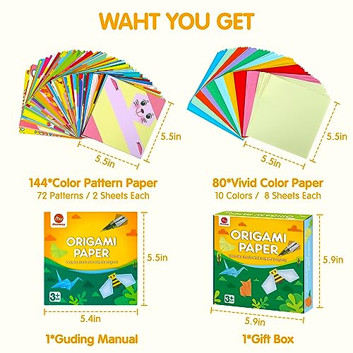 Mocoosy 224 Sheets Origami Kit for Kids 6-12, 72 Patterns Double-Sided Origami Paper with Video & Origami Book - Image 2