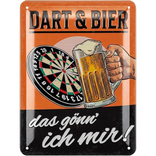 LANOLU Retro Blechschild Dart und Bier - Bar und Partykeller Dekoration - Irish Pub Deko - lustiges Geschenk für Männer - Darts Schild - Bardeko - vintage Metallschild 15x20cm