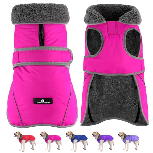 Image of Dogcheer Dog Coat, Waterproof Dog Jacket Reflective Pet Winter Coat with Adjustable Hook & Loop, Christmas Puppy Fleece Jacket Warm Turtleneck Snowsuit for Small Medium Large Dogs - Pink, S