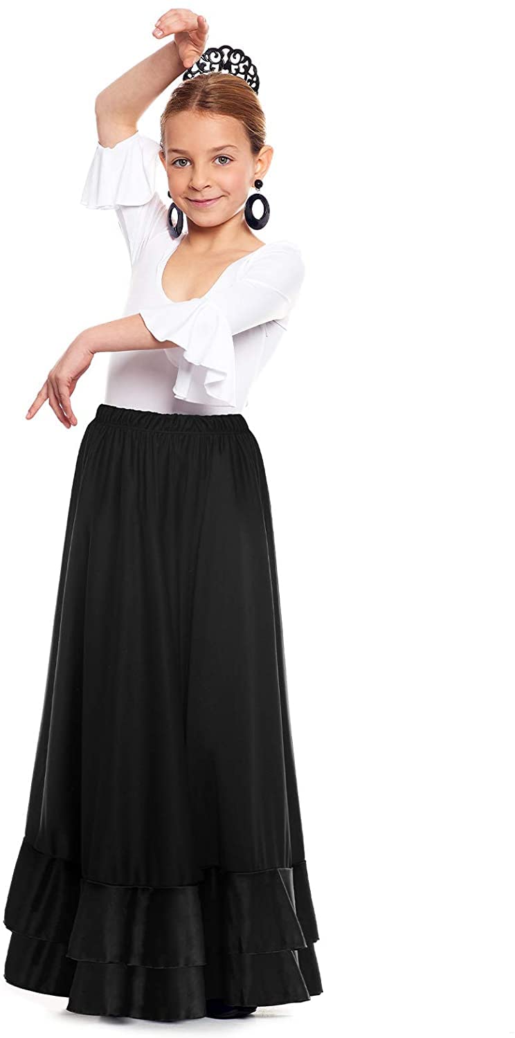 Falda Flamenco Niña Largo Negro Rojo Volante Simple Doble Baile Danza Fiesta