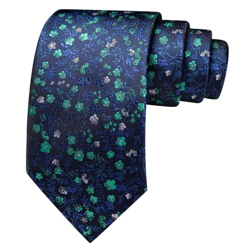 Image of Barry.Wang Flower Ties for Men Silk Woven Floral Tie Sets Necktie Handkerchief Cufflinks Wedding Party