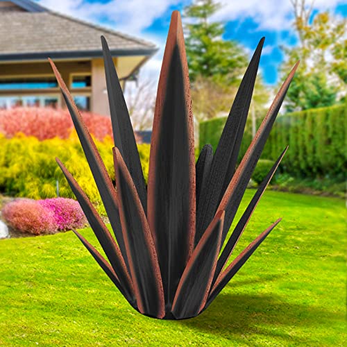 Image of KODIBO Large Tequila Rustic Sculpture, Rustic Metal Agave Plants for Outdoor Patio Yard, Home Decor Hand Painted Metal Agave Garden Yard Statue, Outdoor Lawn Ornaments Yard Stakes (Black -L)
