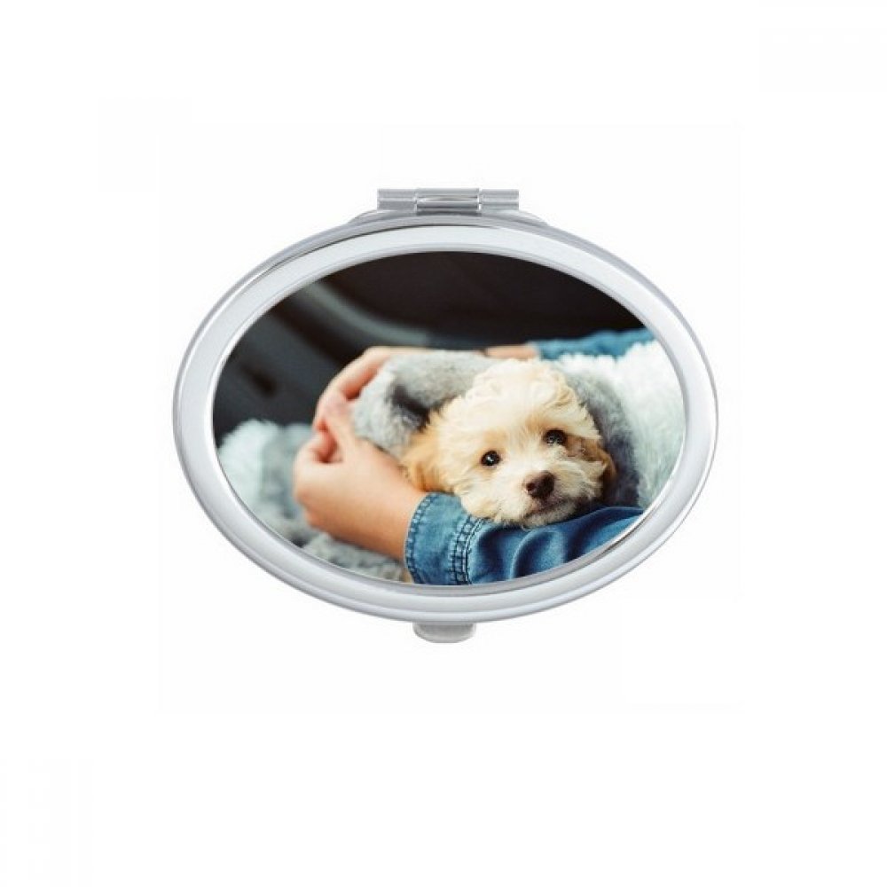 Miroir de maquillage compact ovale avec image de chien blanc