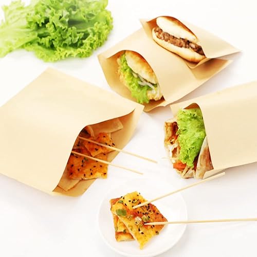 Miniatura 6 de Bolsas de papel kraft para galletas, vidrio plano, 3.9 x 5.7 pulgadas, bolsas de cera, bocadillos para dulces, pasteles de chocolate, papas fritas y