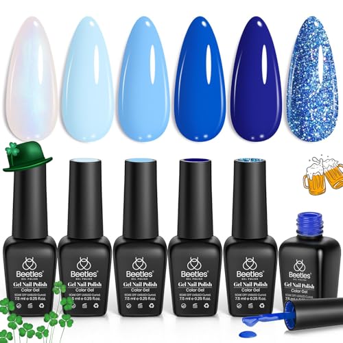 Beetles Blue Gel Nail Polish,6 Colors Baby Blue Glitter Aquarius Holy 