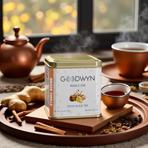 Image of Goodwyn Kadak Masala Chai (100g) - Assam Tea with Cardamom, Cinnamon, Clove, Ginger & Black Pepper | Black & Milk Tea | Boosts Immunity, Aids Digestion & Energy | Export Quality | Reusable Tin Can