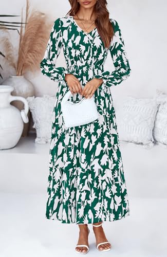 BTFBM Women Fall Dresses 2025 Casual Long Sleeve V Neck Maxi Dresses Floral Boho Long Dress Wedding Guest Dress