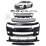LYZ Front Bumper Cover w/Upper Lower Grille Assembly Complete Kit Compatible with 2015-2021 Dodge Charger SRT Style