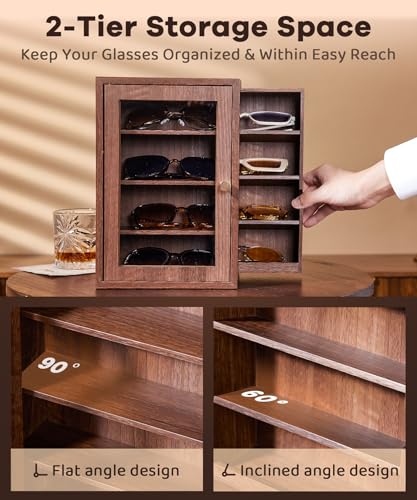 Image of Homde Sunglass Organizer for Men: Versatile Wooden Eyeglass Case for Dressers - Spacious Storage with Drawer & Clear Window for Retail & Home Use