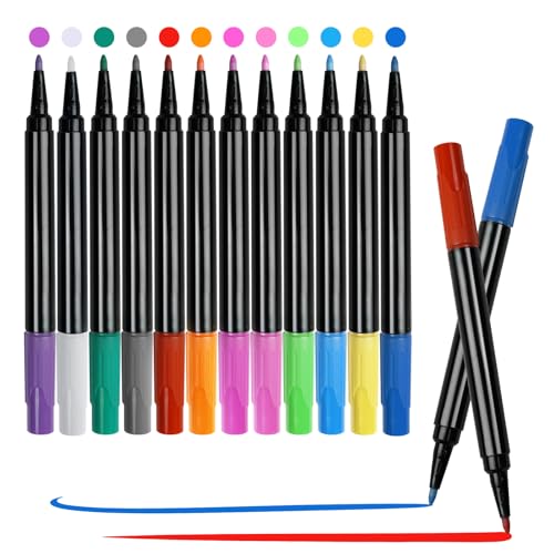 Solorage Lot de 12 marqueurs acryliques pour tableau blanc de 3 mm pour tableau à dessin LED, stylo effaçable pour adultes, enfants, œufs, bois, pierre,...