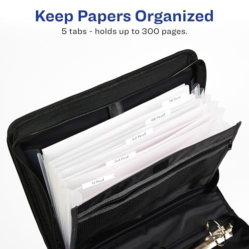 Avery 2" Inch Zipper Binder, 3 Round Rings, Durable Messenger Nylon Zipper Black Binder, Tablet Holder, 6-Pockets with 5 Tab Dividers, Carry-All Storage Binder (26051) image 1