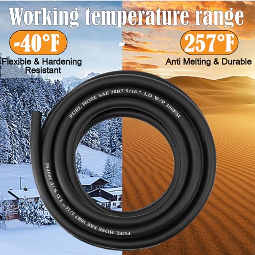 Image of 5 /16 Inch 25Ft Fuel Line Hose Push Lock NBR Rubber SAE 30R7 300PSI with 10Pcs Clamps Used in Automobile Engines Fuel Systems