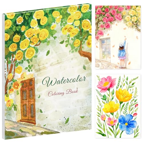 Elfew Fiori Libri da Colorare ad Acquerello per Adulti, A4 Lavoro ad Acquerello, Album da Colorare per Adulti, Acquarelli per Dipingere, Artigianato Artistico