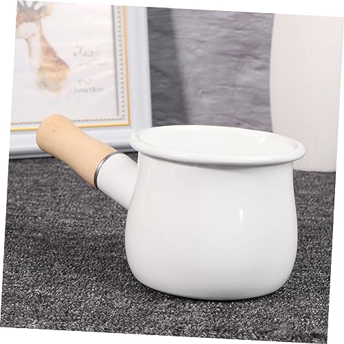 PartyKindom Enamel Milk Pan Small 10cm Mini Saucepan with Wooden Handle Nonstick Kitchen Cooking Pot for Boiling Milk Butter Coffee Warmer Suitable for Baby Food and Everyday Use Random Color - Image 7