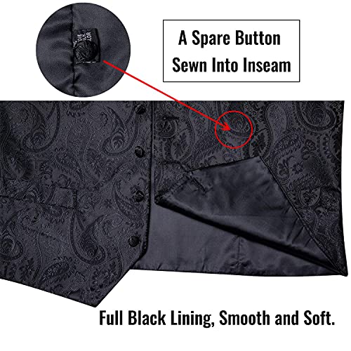 Image of DiBanGu Mens Vest and Tie Set Formal Paisley Waistcoat and Necktie Pocket Square Cufflinks Silk Suit Vest for Tuxedo Wedding