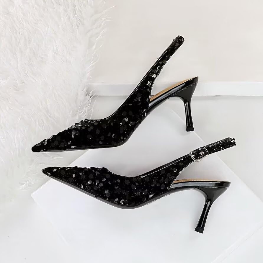 JOEupin Women's Sequin Sling Back Pumps 2.75 Inch Pointed Toe Stiletto Heels Party Wedding Dress Shoes4