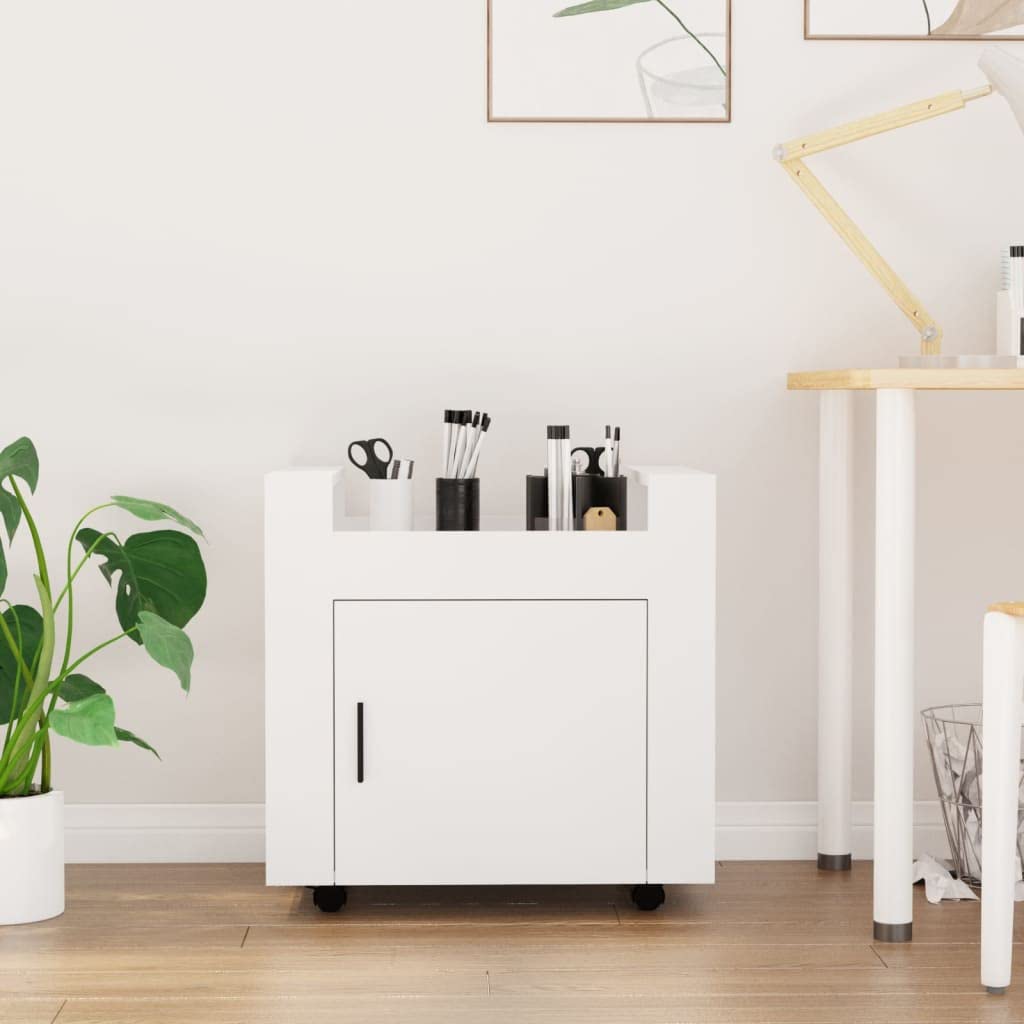 INLIFE Carro de oficina blanco, 60 x 45 x 60 cm, material de madera, blanco, 19,4 kg