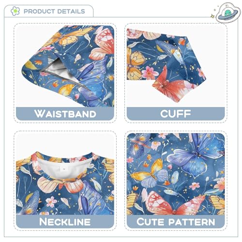 JUNZAN Watercolor Butterflies and Flowers Blue Big Boys Pullover Hoodie Crewneck Fall Tops Shirts Sports 4T3