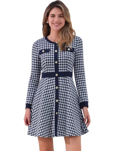 Allegra K Women's Houndstooth Plaid A-Line Elegant Business Work Dress