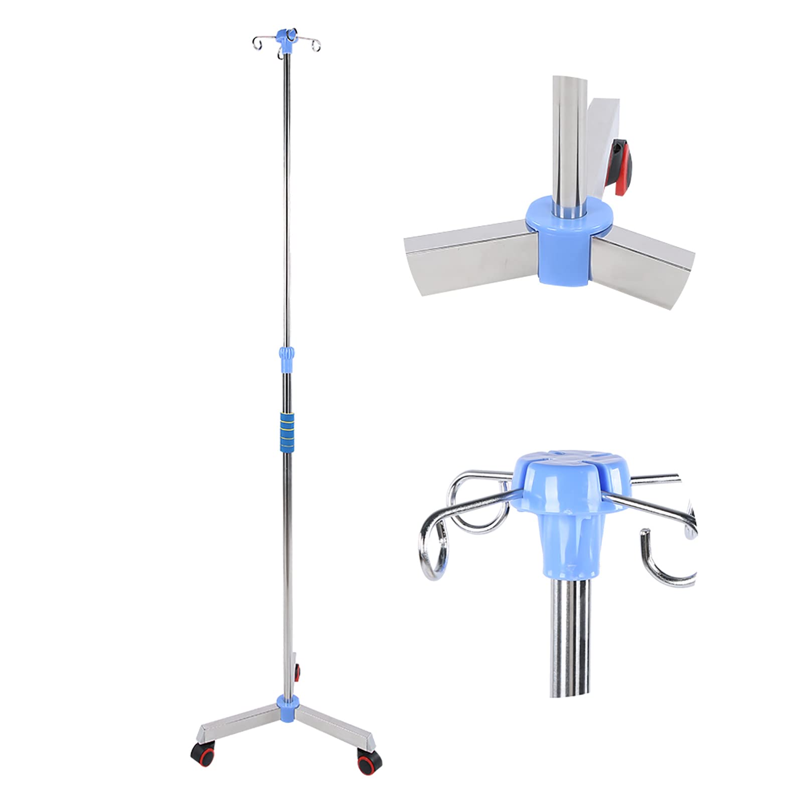 Medical Pole Soporte De Infusión Domiciliario Soporte De Poste Plegable Portátil, Soporte De Infusión Ajustable De Acero Inoxidable 4 Ganchos Y Ruedas Clínica Doméstica Soporte De Exhibición