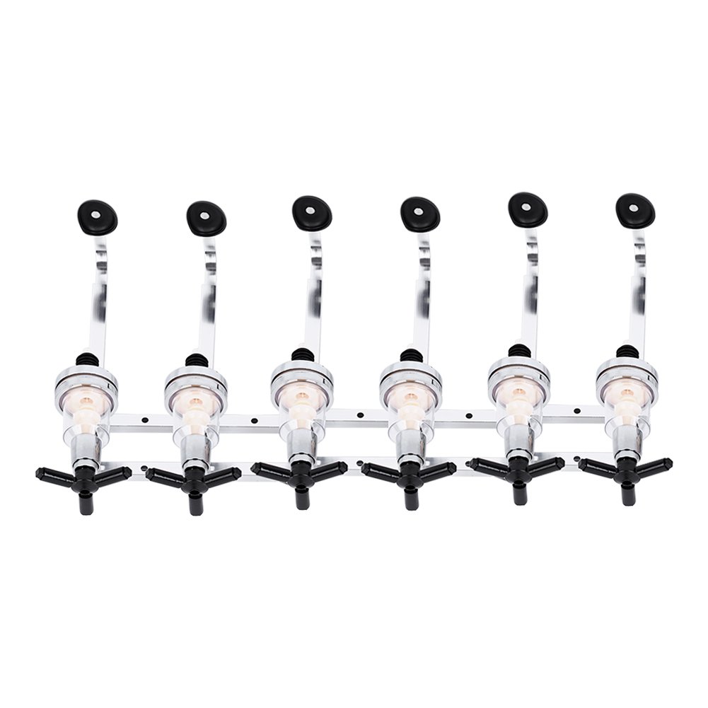 Dispensador de Licor Montado en la Pared de 6 Botellas, Soporte de Mayordomo de Bar Vino óptico Cerveza Botella de Alcohol Soporte para Bebidas Boquilla Giratoria Juego de Vasos