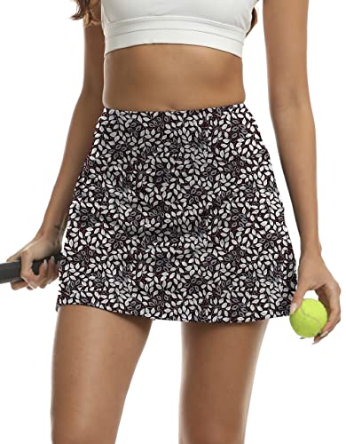 Womens Pleated Floral Skirt High Waisted Tennis Skirts With Shorts Athletic Mini Skirt #TOP3