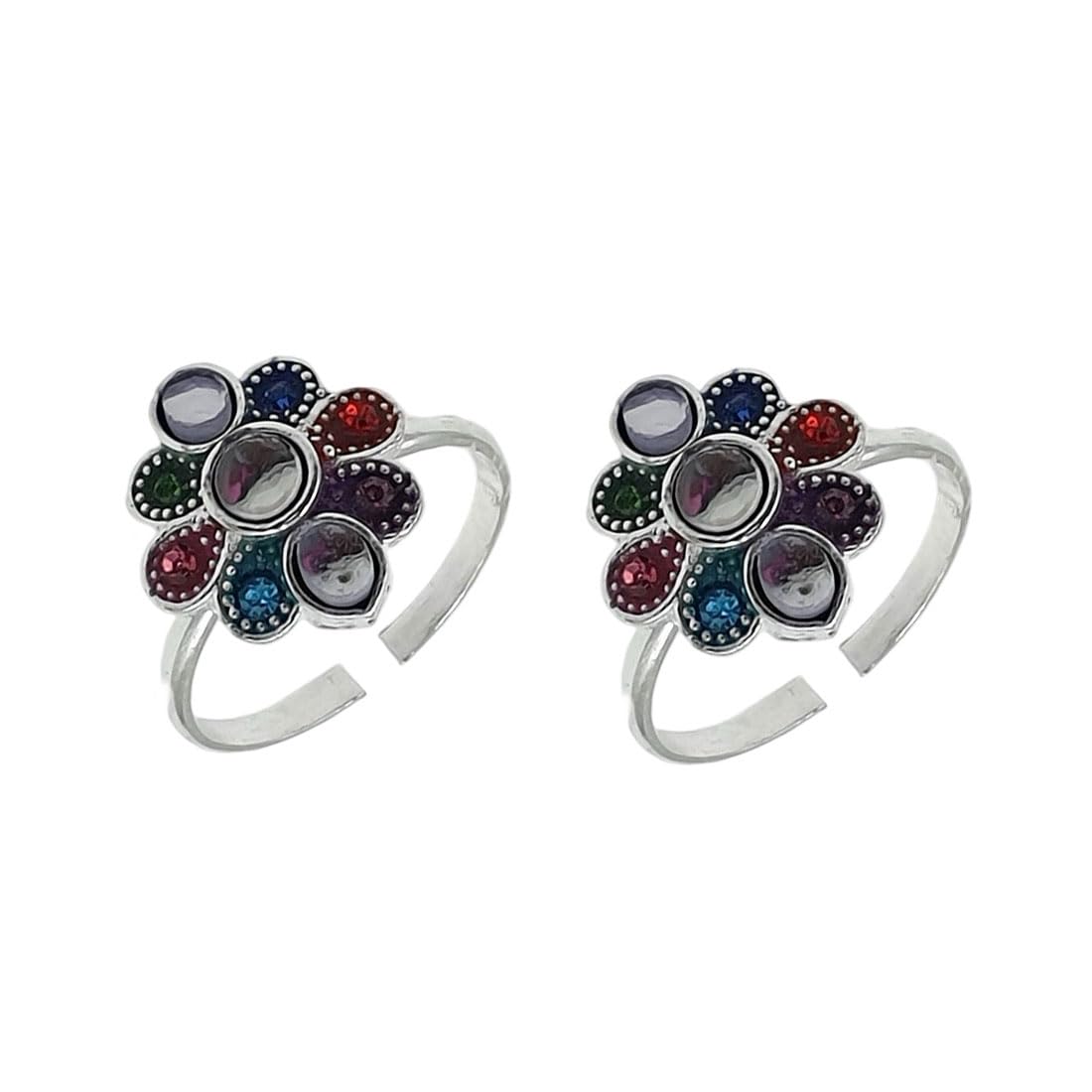 Sahiba Gems Pure Silver (Chandi) Antique Round Designer With Multi - Color Kundan Work Small Cz Toe Rings/Bichiya For Women ~ Pack in 2 Pieces Set (B0DG6GTXHF) Amazon Price History, Amazon Price Tracker