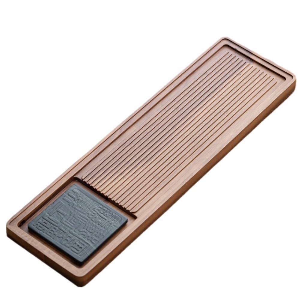 GTHTUHFD Kung Fu Tea Tray Solid Wood Office Dry Bubble Tray Wujin Stone Relief Simple Drainage Kung Fu Tea Set Household Drain Tea Tray Tea Room Tray,size_name-M